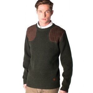 Men's Dubarry Forest Green Sweater + Brown Patches